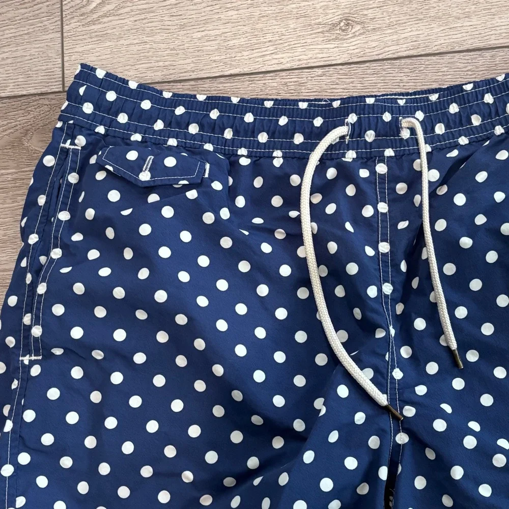 Polo Ralph Lauren Swim Trunks Mens Large Blue Polka Dot Pony Preppy Beach Summer